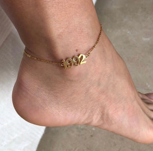 Glam Gold Fashion 1990-2019 Birth Year Ankle Leg Bracelet