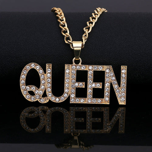 Glam Gold Queen Pendant Necklace