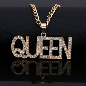 Glam Gold Queen Pendant Necklace
