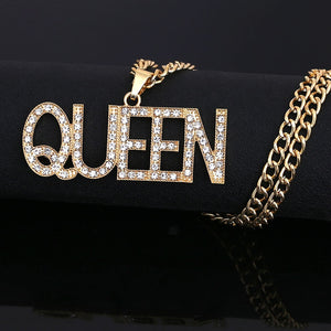Glam Gold Queen Pendant Necklace