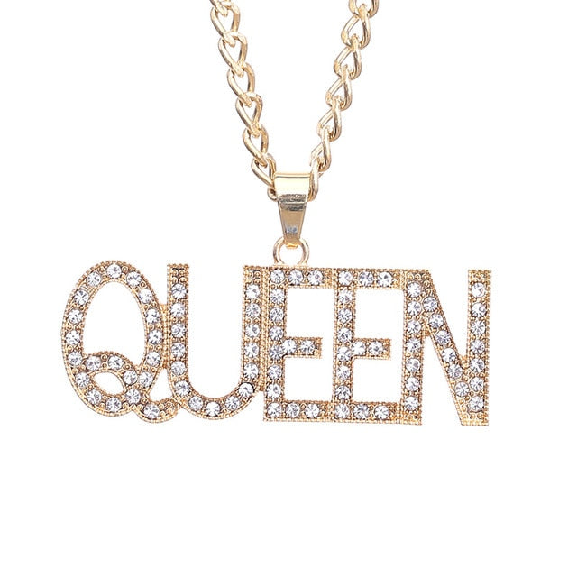 Glam Gold Queen Pendant Necklace