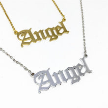 Load image into Gallery viewer, Glam Gold New Cute Angel Old English Font Necklace