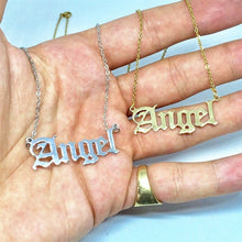 Load image into Gallery viewer, Glam Gold New Cute Angel Old English Font Necklace
