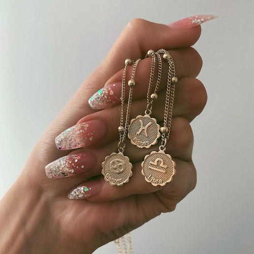 Glam Gold Twelve Horoscope Clavicle Chain Twelve Constellations Coin Necklace