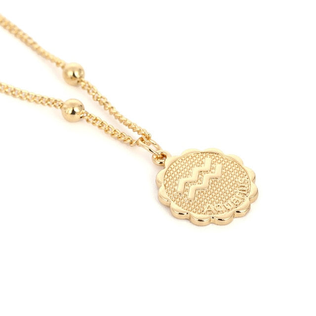 Glam Gold Twelve Horoscope Clavicle Chain Twelve Constellations Coin Necklace