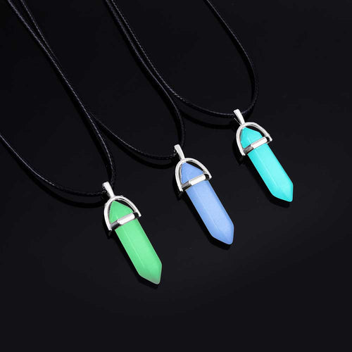 Glam Gold New Luminous Stone Fluorescent Hexagonal Column Necklace