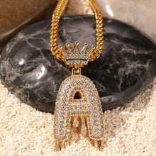 Load image into Gallery viewer, Glam Gold Custom Crown Bail Drip Bubble Initial Letters Chain