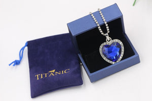 Glam Gold Heart of Ocean blue heart love forever pendant Necklace