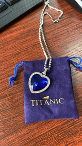 Glam Gold Heart of Ocean blue heart love forever pendant Necklace