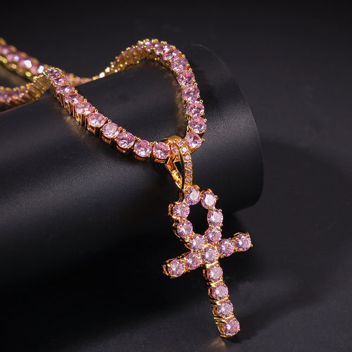 Glam Gold New 4mm Pink Ankh Cross Pendant
