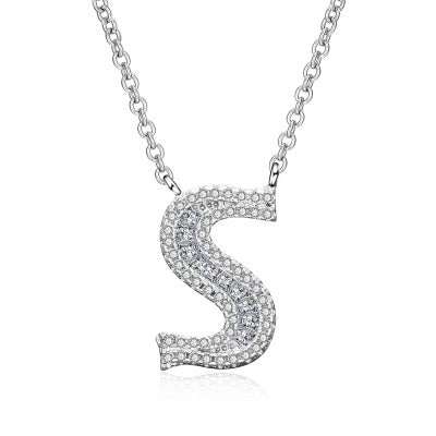 Glam Gold Fashion 2019 new shiny cubic zirconia Crystal stone 26 letters Alphabet pendant necklace