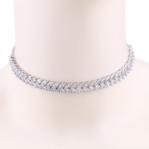Glam Gold Marquise Leaf Cubic Zirconia Zircon Tennis Choker Necklace