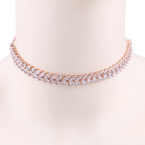 Glam Gold Marquise Leaf Cubic Zirconia Zircon Tennis Choker Necklace