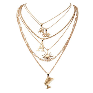 Glam Gold Elephant Crown Necklace