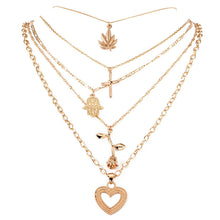 Load image into Gallery viewer, Glam Gold Lotus Cross Palm Flower Heart Necklace