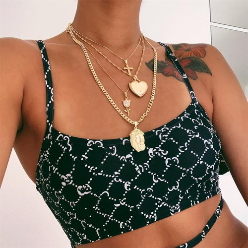 Glam Gold Multilayer Necklaces Gold Cross Chain