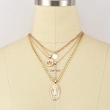 Load image into Gallery viewer, Glam Gold Tri-layer Virgin Mary Necklace