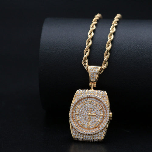 Glam Gold Fashion Watch Shape Pendant Long Chain Necklaces