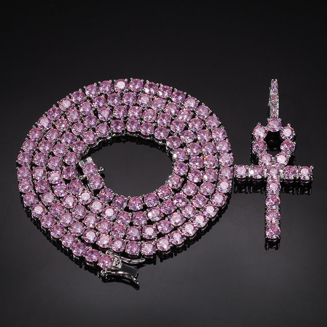 Glam Gold New 4mm Pink Ankh Cross Pendant