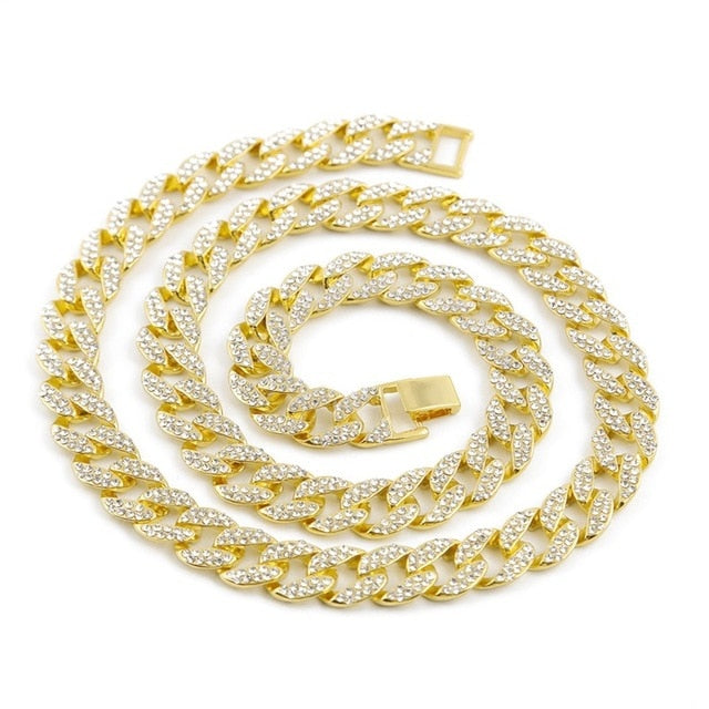 Glam Gold New 15mm Iced Out Miami Cuban Link Chain Necklace