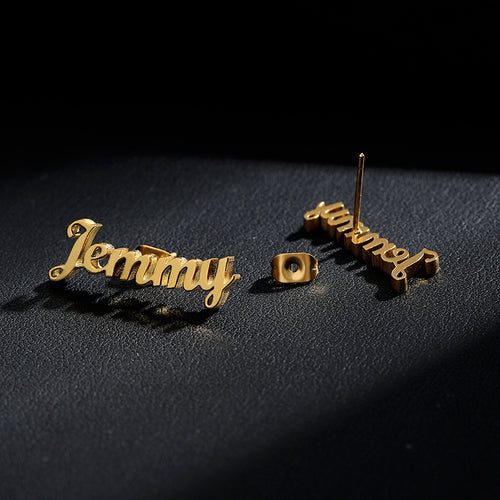 Personalized Custom Name Earrings For Women Gold Sliver Stainless Steel Initial Nameplate