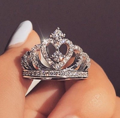 Glam Gold Crown Crystal 925 Sterling Silver Designer Ring
