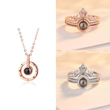 Load image into Gallery viewer, Gold&amp;Silver 100 languages I love you Projection Ring &amp; Necklace Set
