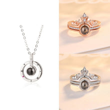 Load image into Gallery viewer, Gold&amp;Silver 100 languages I love you Projection Ring &amp; Necklace Set