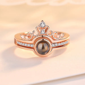 Gold&Silver 100 languages I love you Projection Ring & Necklace Set