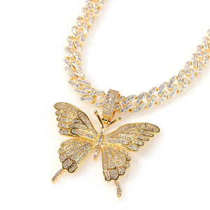 Glam Gold Butterfly Pendant 9mm Rose Gold Cuban Chain
