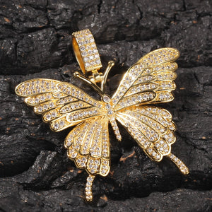 Glam Gold Butterfly Pendant 9mm Rose Gold Cuban Chain