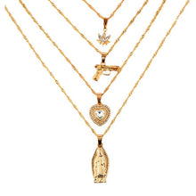 Load image into Gallery viewer, Portrait Coin Cross Crystal Chokers Necklace Set