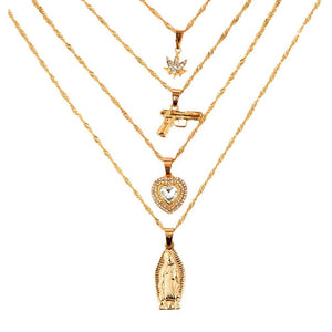 Portrait Coin Cross Crystal Chokers Necklace Set