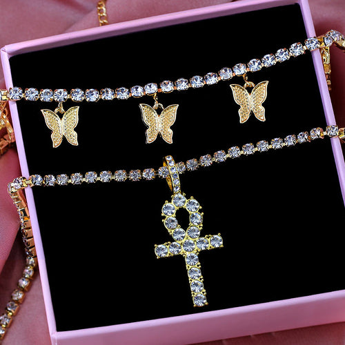 Iced Out Multilayer Crystal Cross Charm