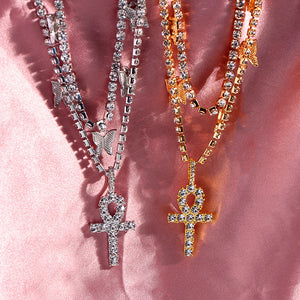 Iced Out Multilayer Crystal Cross Charm