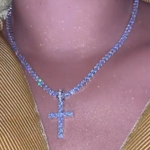New Multilayer Rhinestone Cross Big Pendant Necklace