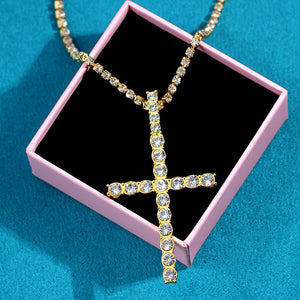 New Multilayer Rhinestone Cross Big Pendant Necklace