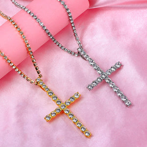 New Multilayer Rhinestone Cross Big Pendant Necklace