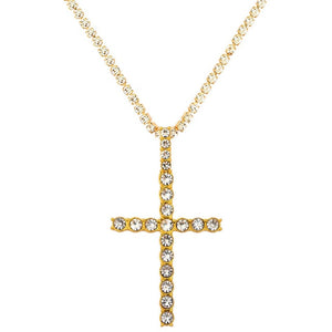 New Multilayer Rhinestone Cross Big Pendant Necklace