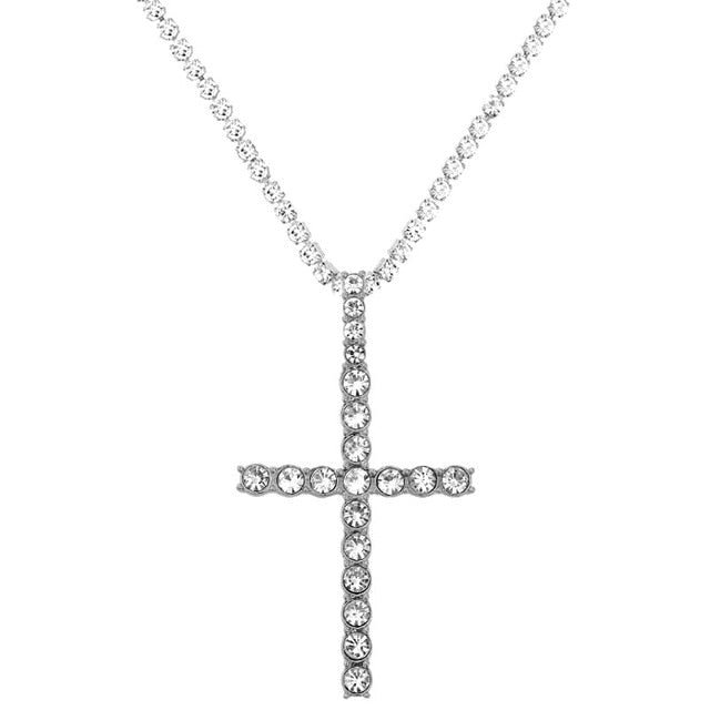 New Multilayer Rhinestone Cross Big Pendant Necklace
