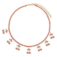 Load image into Gallery viewer, Red Crystal Cherry Leaf Pendant Tennis Necklaces