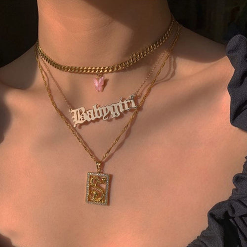 Multilayer Butterfly Crystal Dragon Charms Necklace