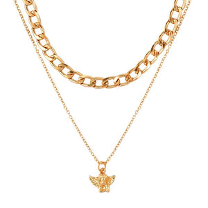Multilayer Butterfly Crystal Dragon Charms Necklace