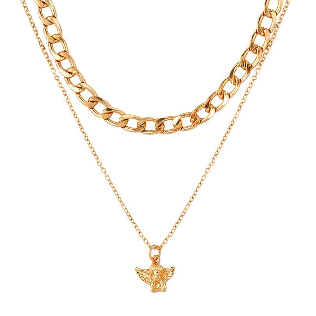 Multilayer Butterfly Crystal Dragon Charms Necklace