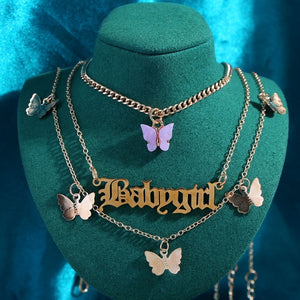 Multilayer Butterfly Crystal Dragon Charms Necklace