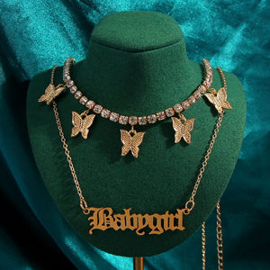 Multilayer Butterfly Crystal Dragon Charms Necklace