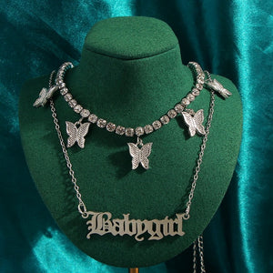 Multilayer Butterfly Crystal Dragon Charms Necklace