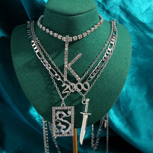 Multilayer Butterfly Crystal Dragon Charms Necklace