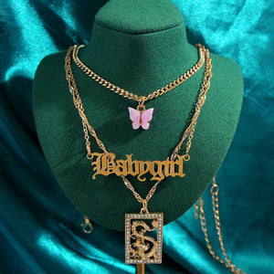 Multilayer Butterfly Crystal Dragon Charms Necklace