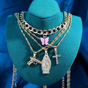 Multilayer Butterfly Crystal Dragon Charms Necklace
